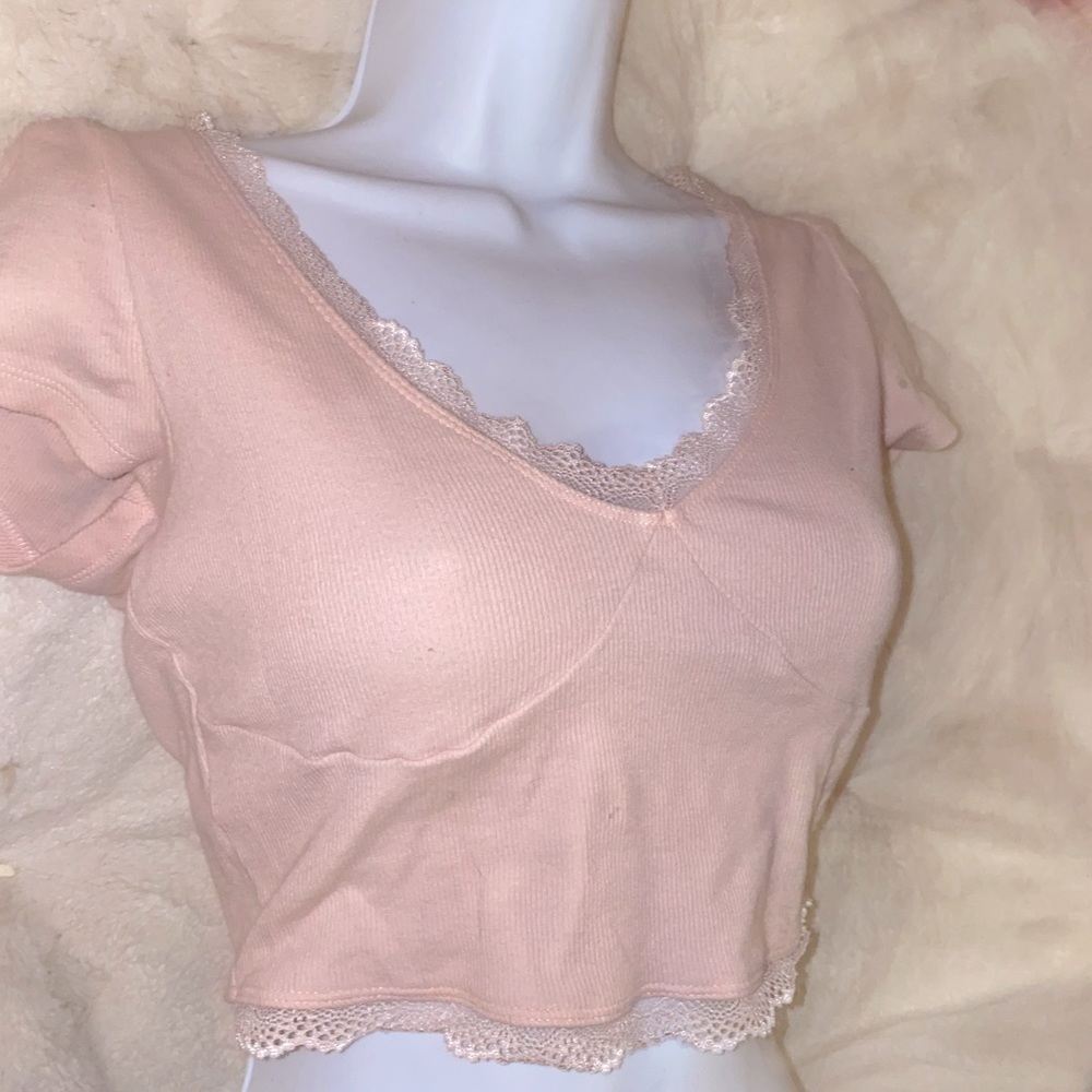 Pink Lace Cropped Tee